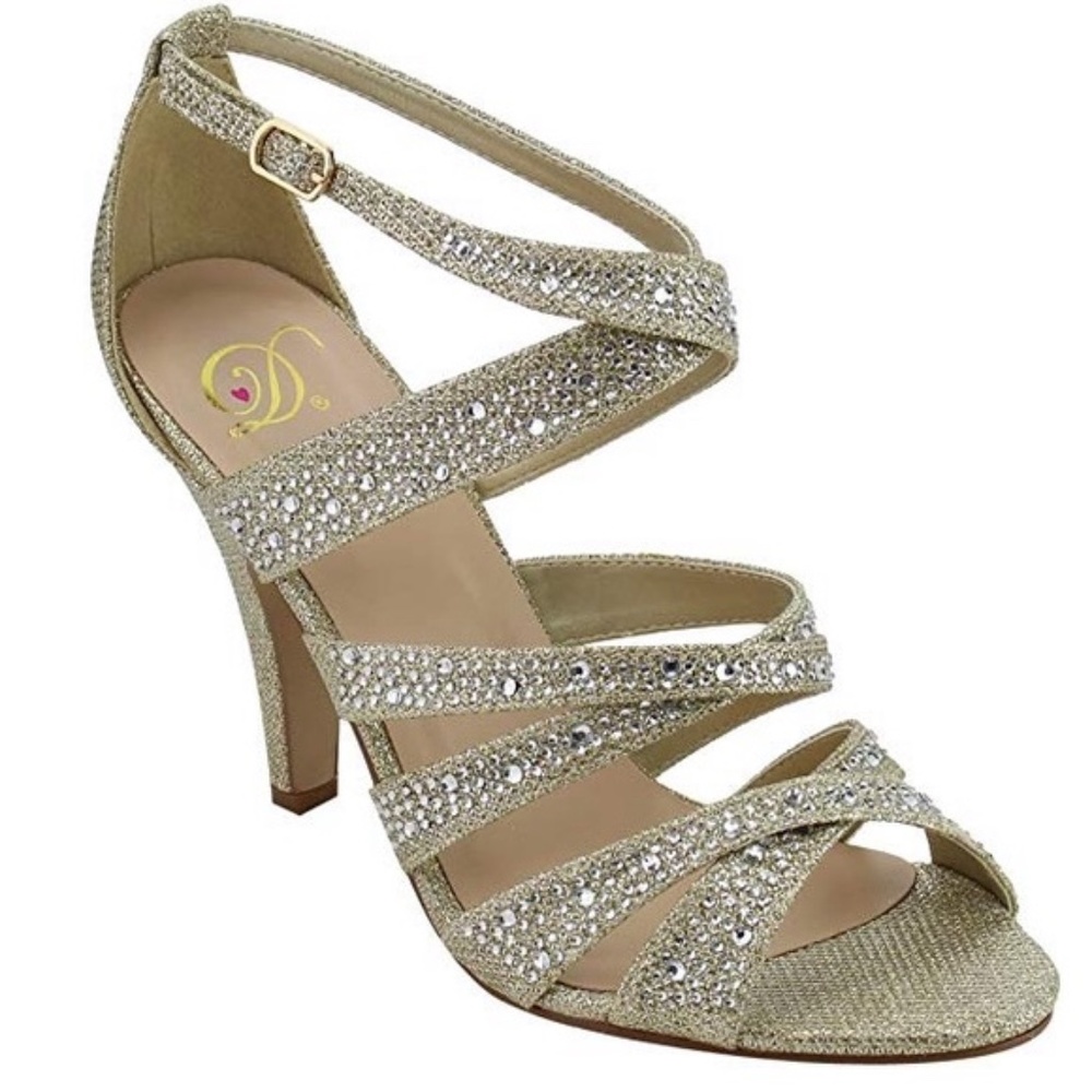 Gold Strap Shimmer Rhinestone Classy Heels Bling